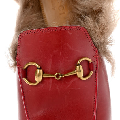 Gucci Betis Glamour Calfskin Fur Womens Princetown Slippers 35.5 Hibiscus Red Naturale 9 of 13