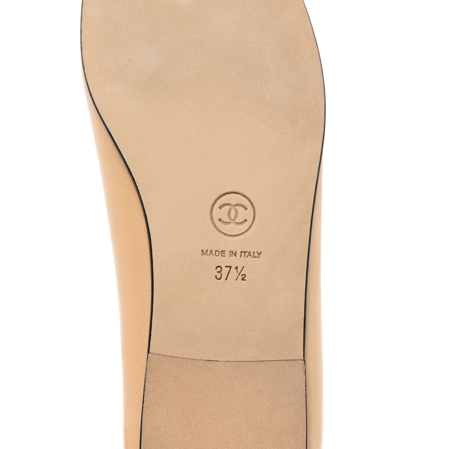 Chanel Lambskin Cap Toe CC Ballerina Flats 37.5 Beige Black 7 of 9
