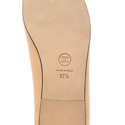 Chanel Lambskin Cap Toe CC Ballerina Flats 37.5 Beige Black 7 of 9