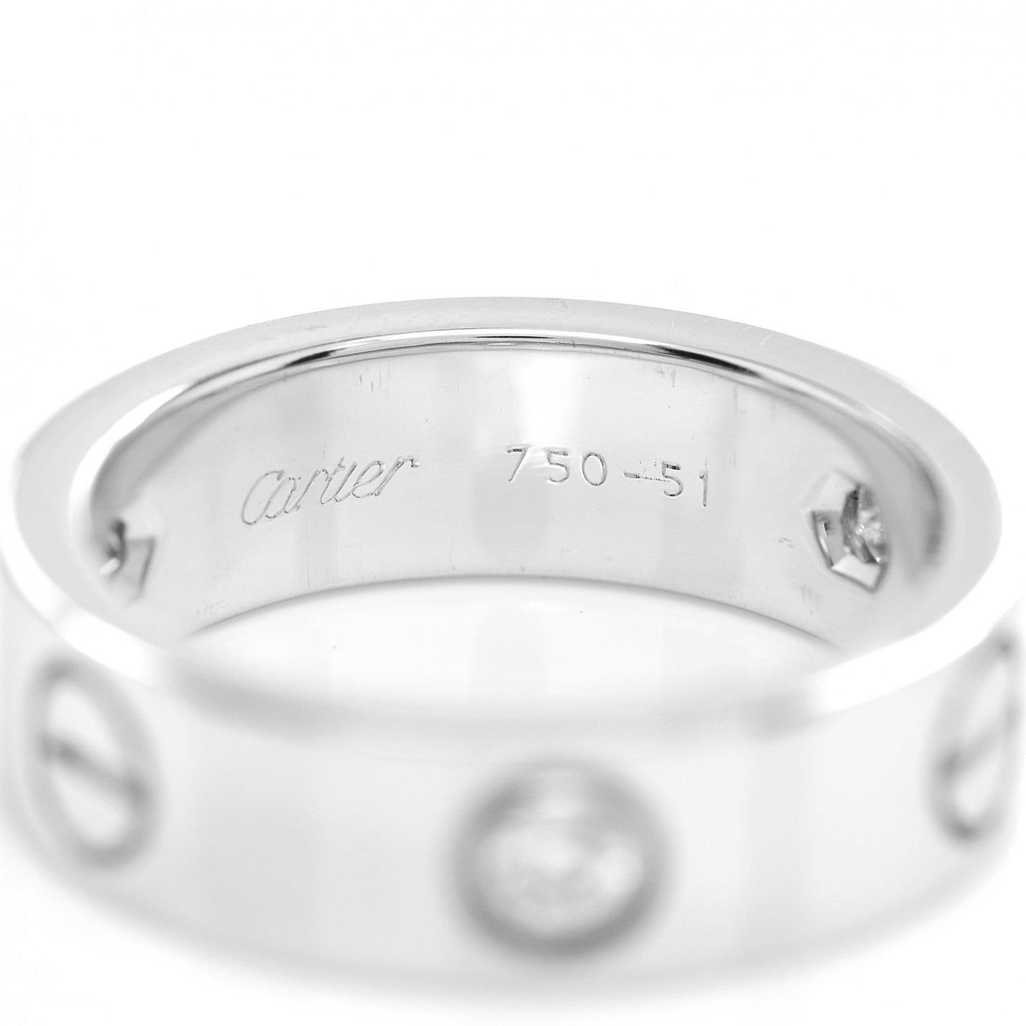 18K White Gold 3 Diamond 5.5mm LOVE Ring 51 5.75
