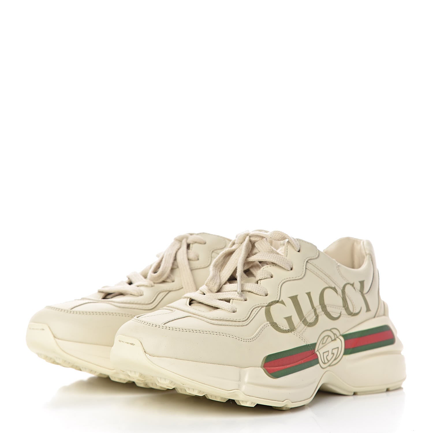 Gucci Calfskin Logo Womens Rhyton Sneakers 37.5 Ivory 3 of 13