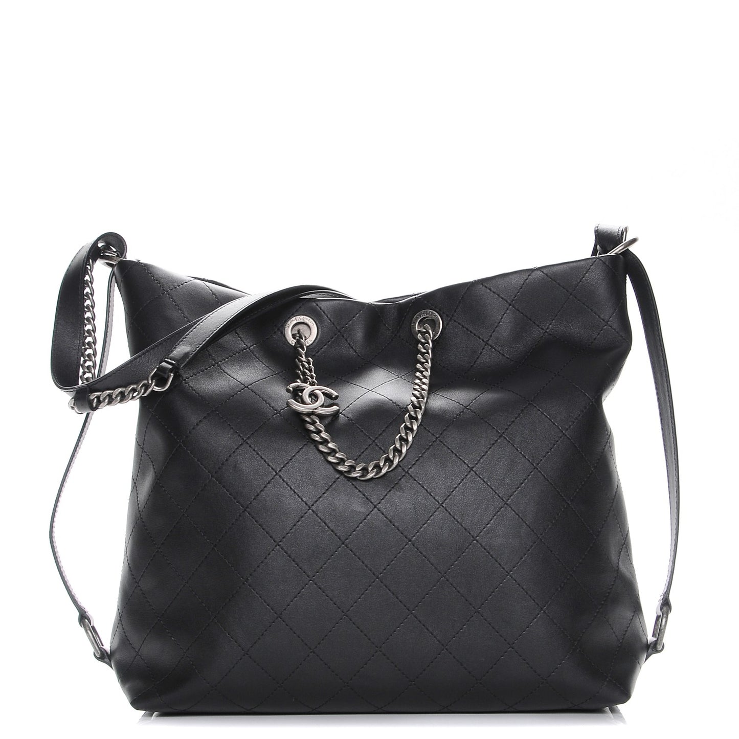 Calfskin Stitched Large Hobo Black