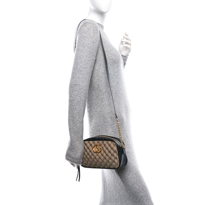 Gucci Monogram Matelasse Diagonal Small GG Marmont Chain Shoulder Bag Beige Black 2 of 11