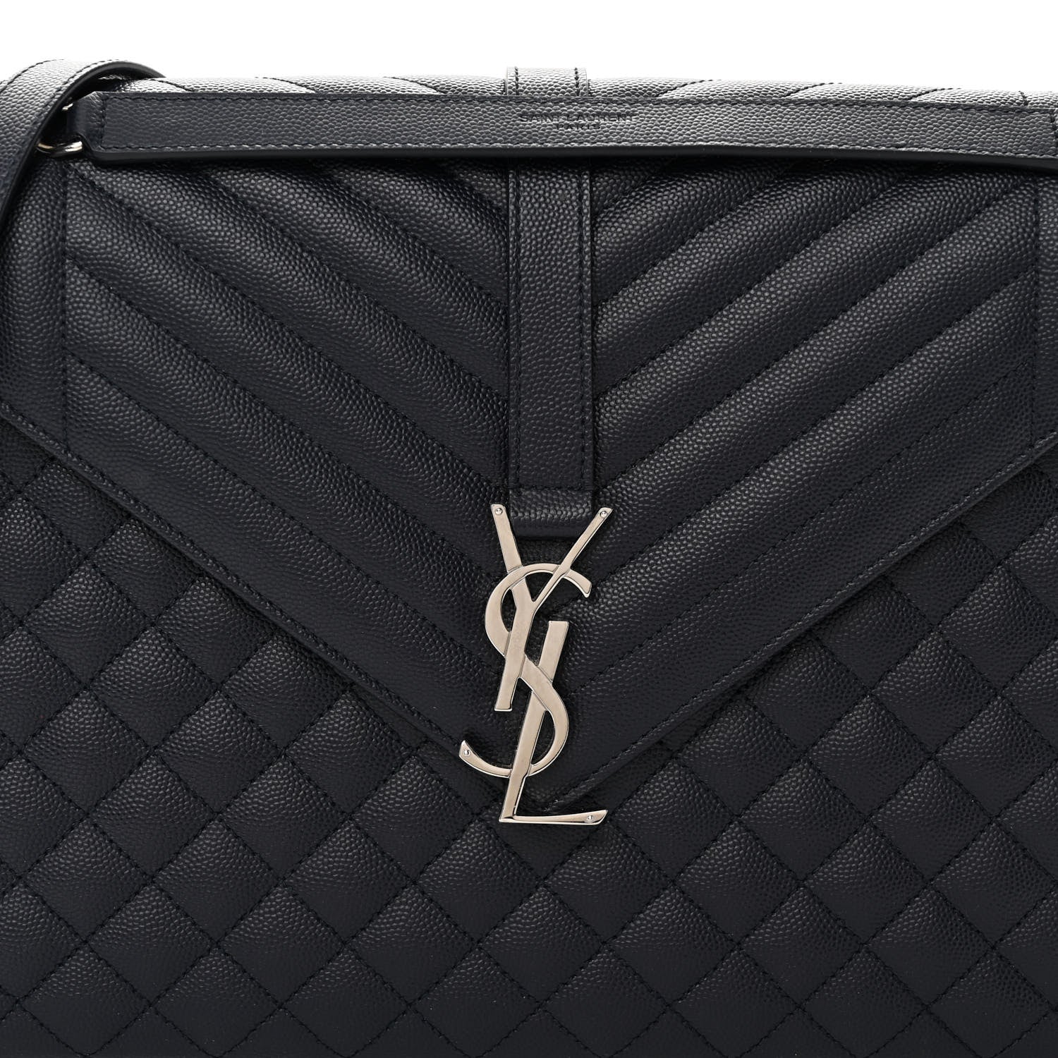Saint Laurent Grain De Poudre Textured Mixed Matelasse Large Triquilt Monogram Satchel Deep Marine 7 of 10