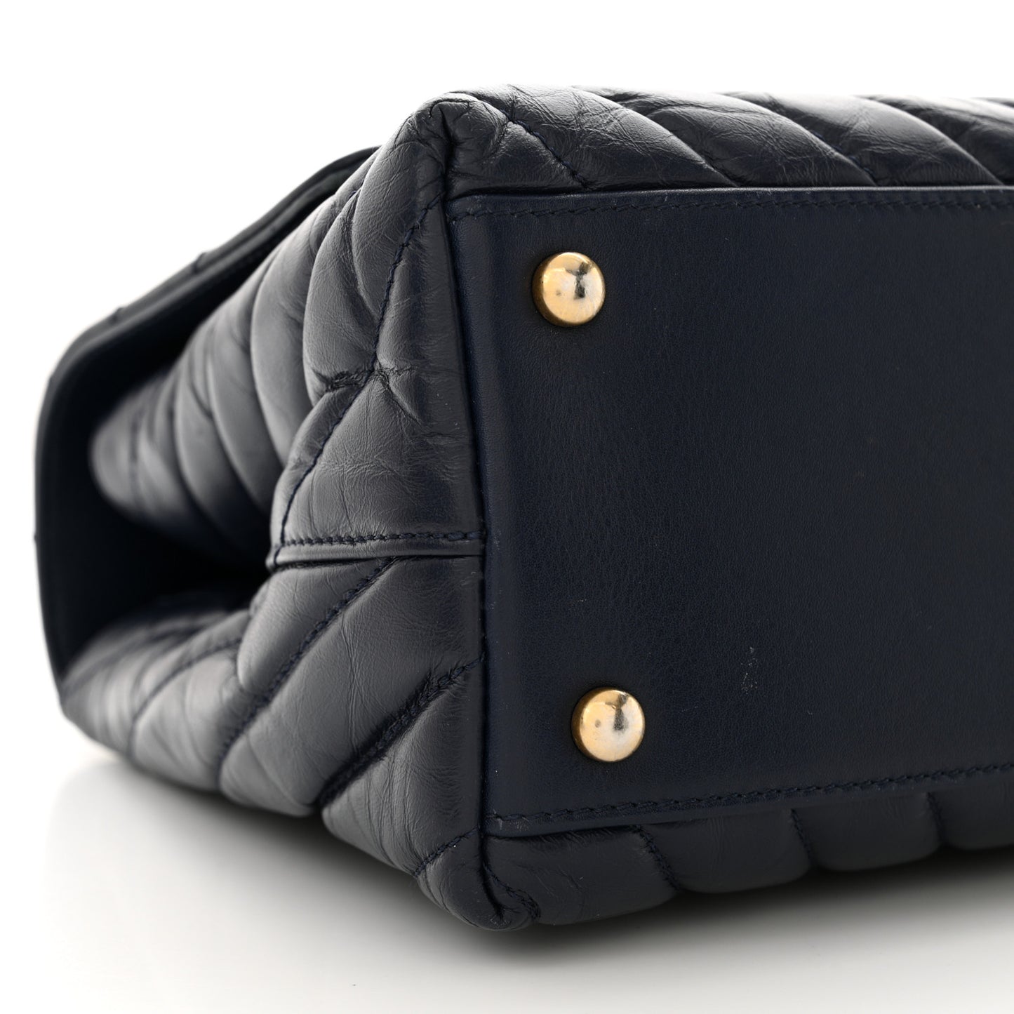 Aged Calfskin Elaphe Chevron Quilted Small Coco Handle Flap Navy
