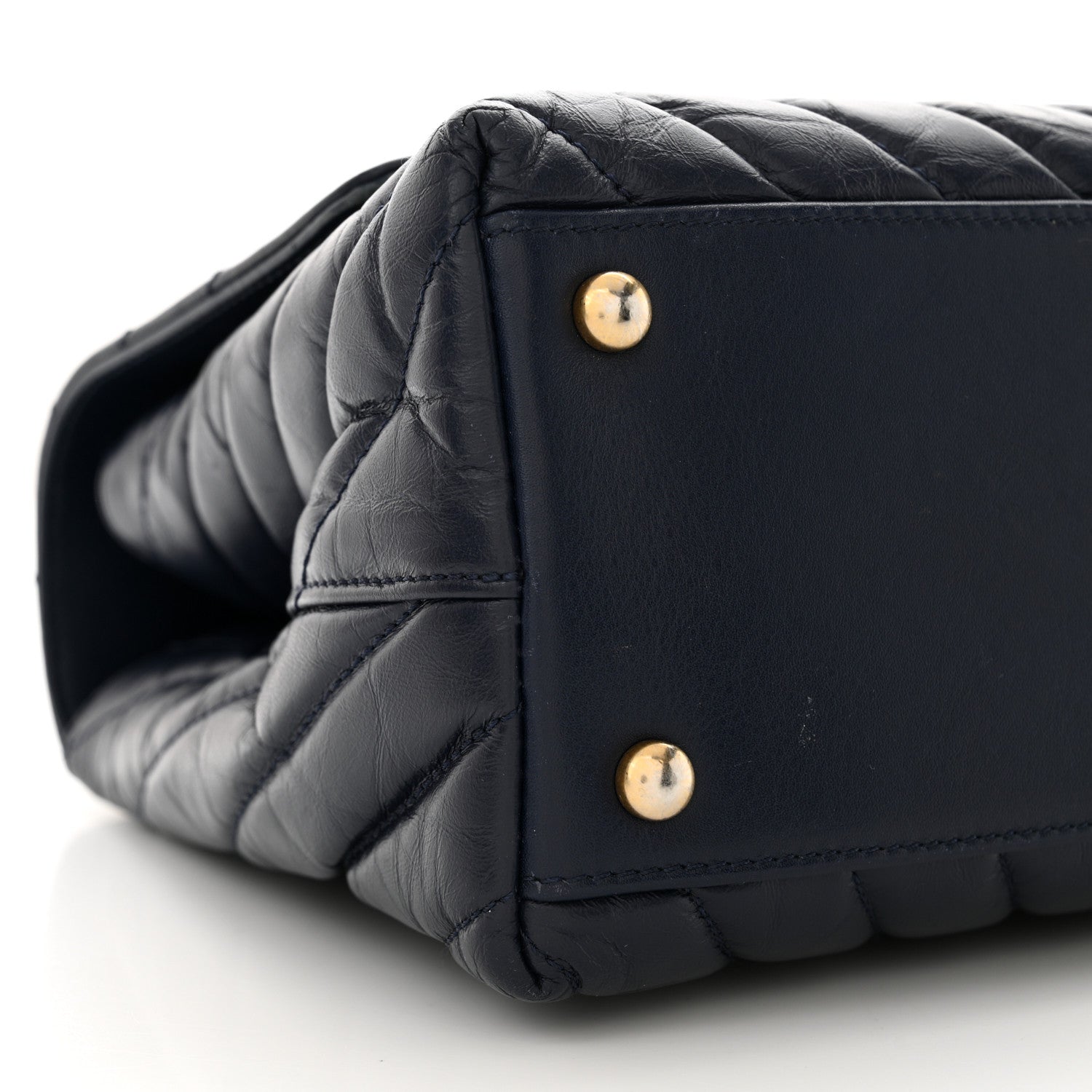 Chanel Aged Calfskin Elaphe Chevron Quilted Small Coco Handle Flap Navy 9 of 16