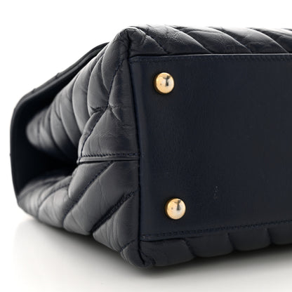 Chanel Aged Calfskin Elaphe Chevron Quilted Small Coco Handle Flap Navy 9 of 16