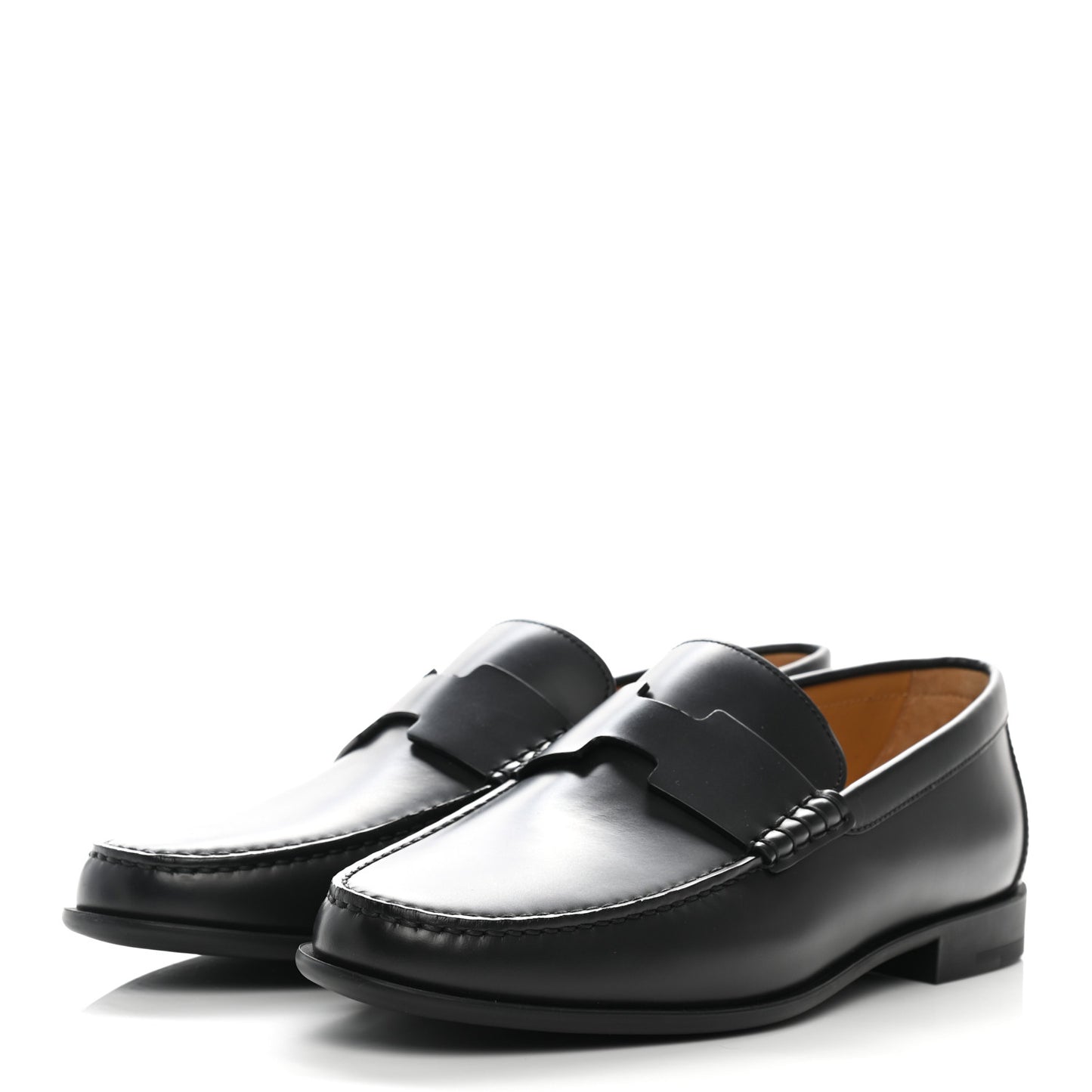 Glossed Calfskin Mens Duke Loafers 40 Black