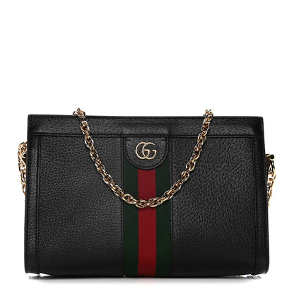 Gucci Calfskin GG Web Small Ophidia Chain Shoulder Bag Black 1 of 11