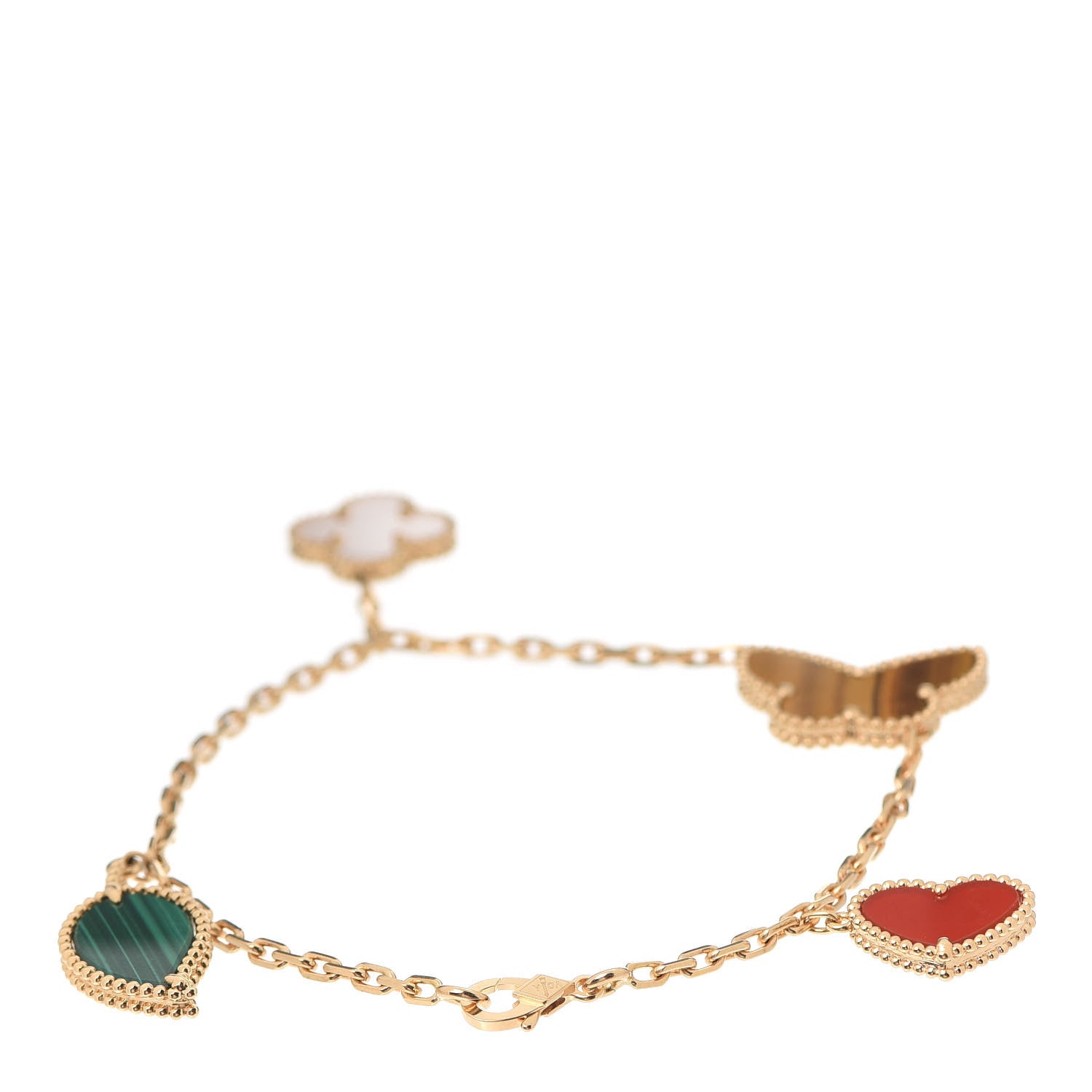 Van Cleef & Arpels 18K Yellow Gold Mother of Pearl Malachite Carnelian Tiger Eye 4 Motifs Lucky Alhambra Bracelet 3 of 7