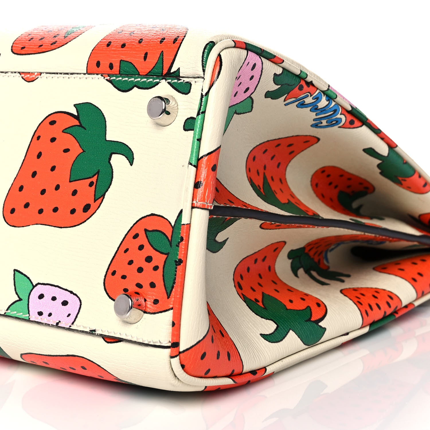 Gucci Calfskin Strawberry Print Medium Zumi Top Handle Bag Ivory Red 8 of 8