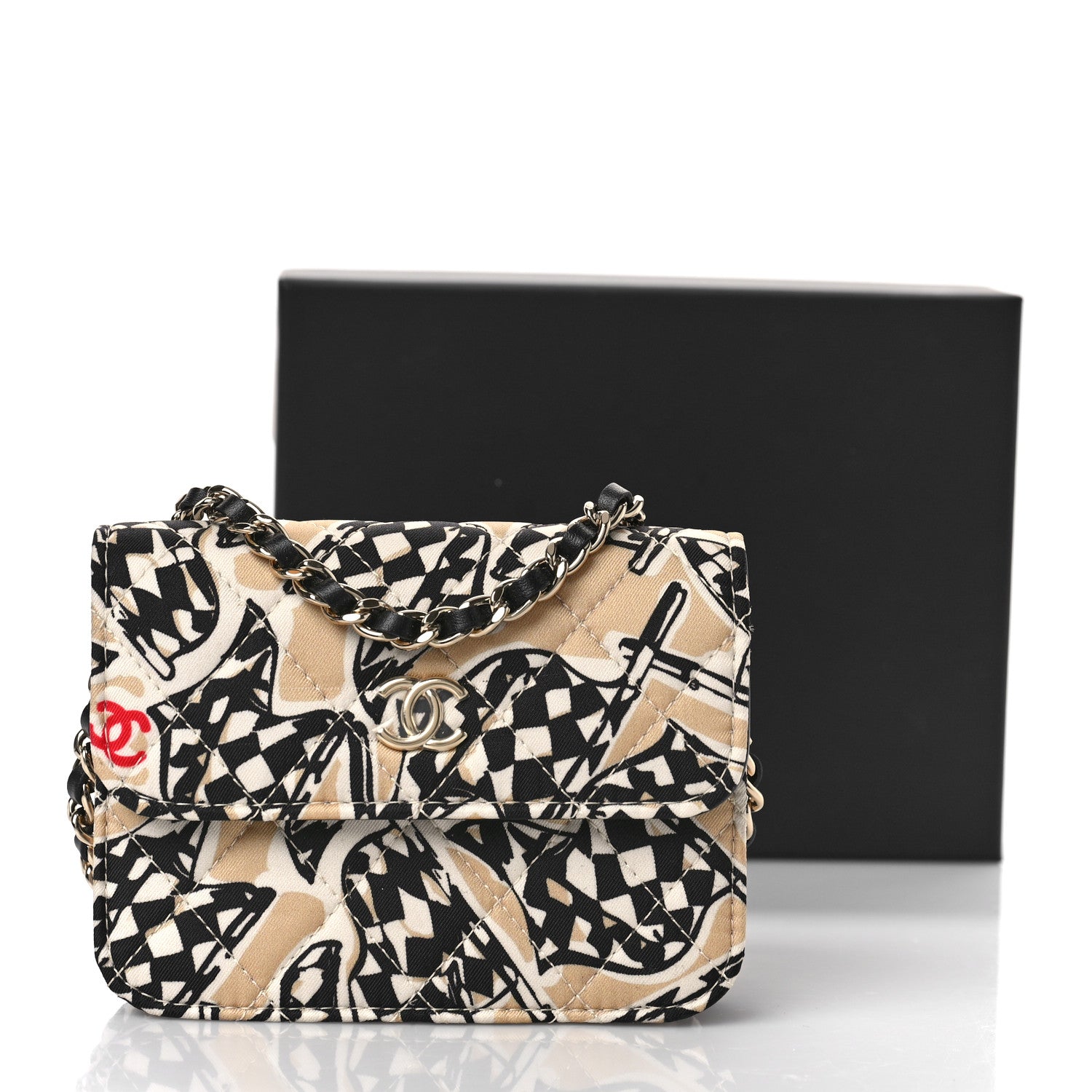 Chanel Canvas Check Flag Printed CC Clutch With Chain Beige Multicolor 10 of 10