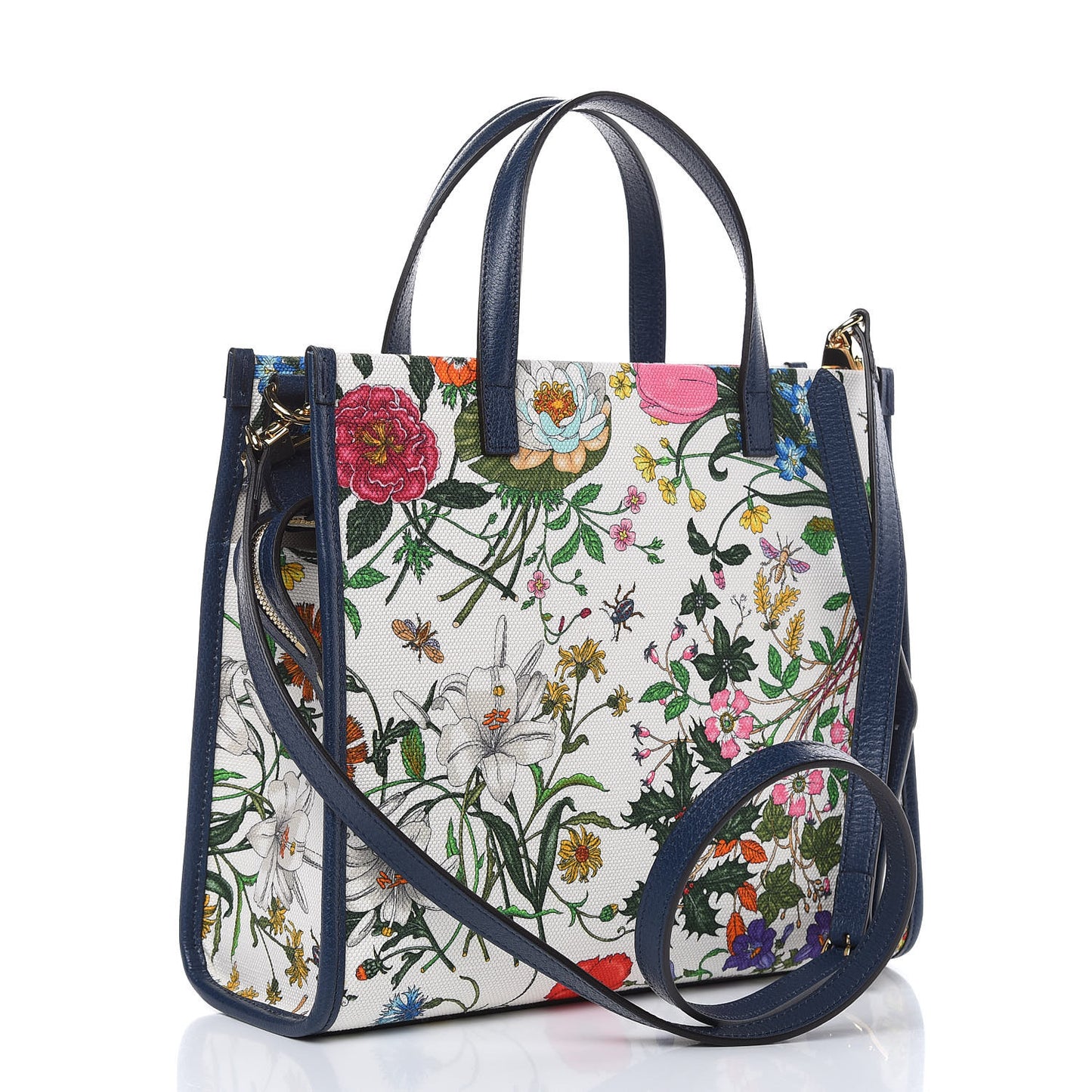 Canvas Medium Flora Tote White Multicolor Blue Agata