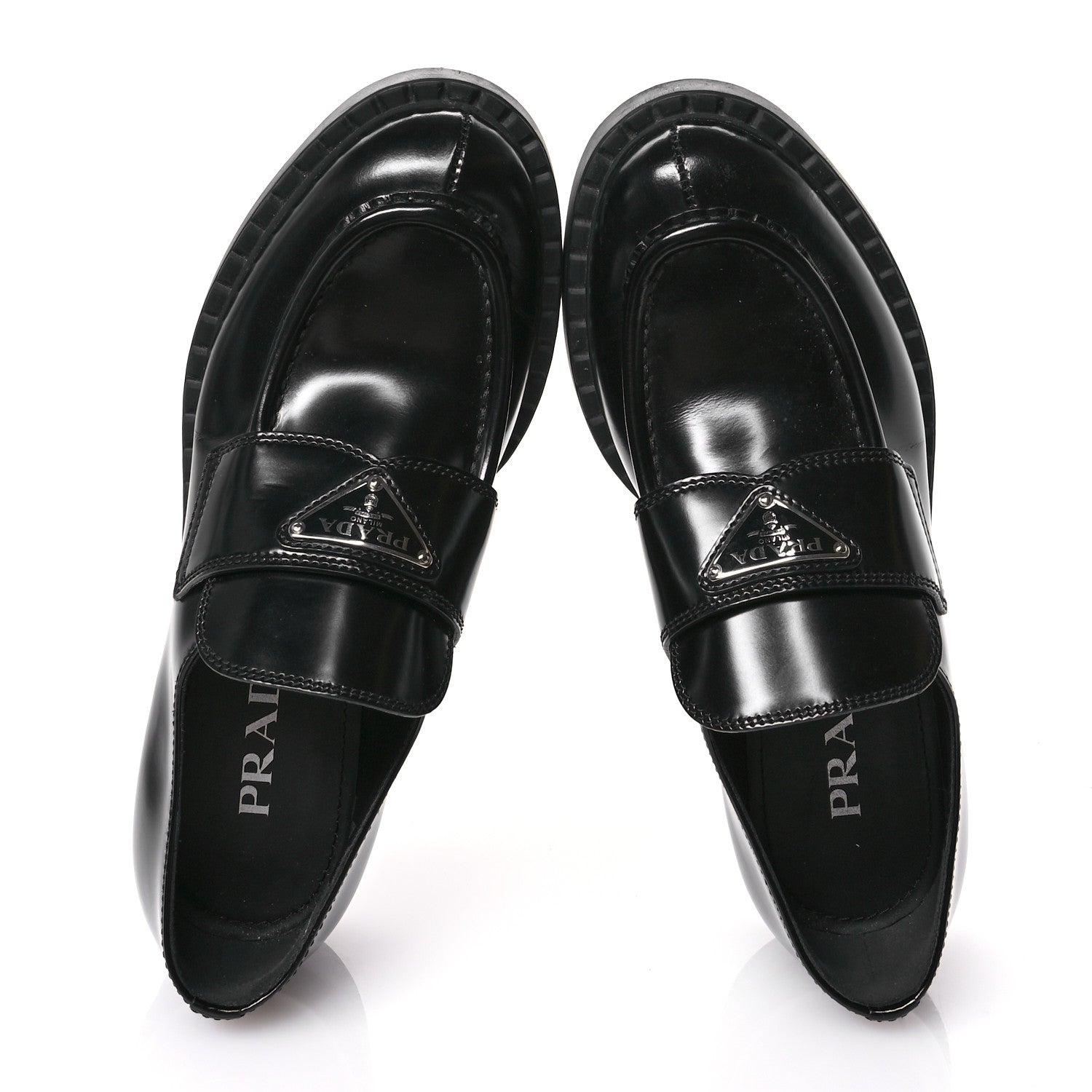 Prada Spazzolato Metal Triangle Logo 50mm Loafers 36.5 Black 2 of 7
