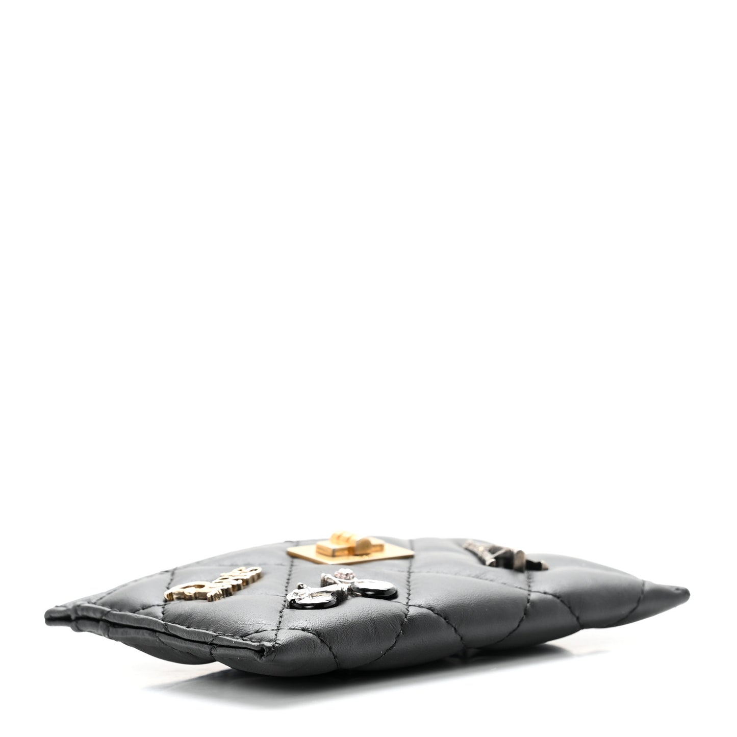Aged Calfskin Quilted Lucky Charms Reissue Card Holder Black