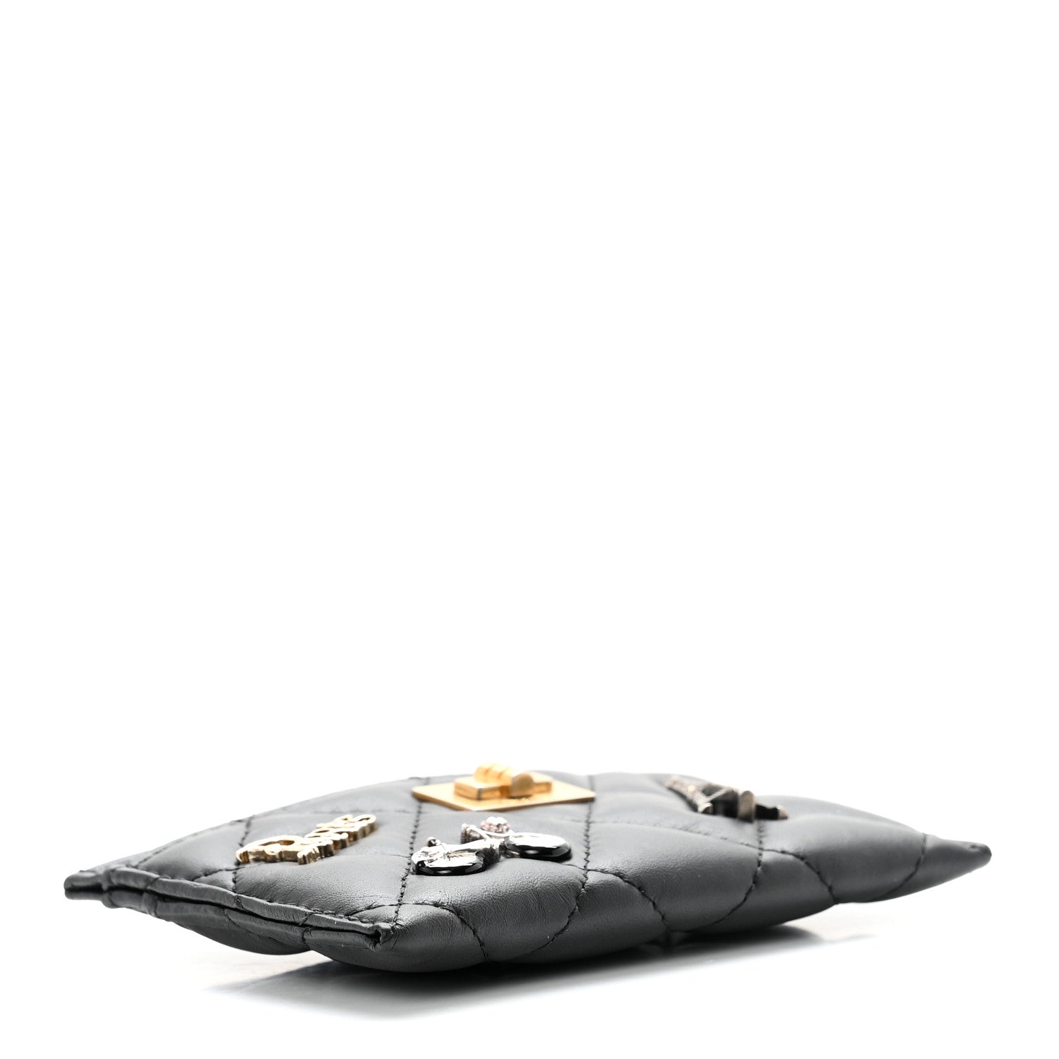 Chanel Aged Calfskin Quilted Lucky Charms Reissue Card Holder Black 4 of 9