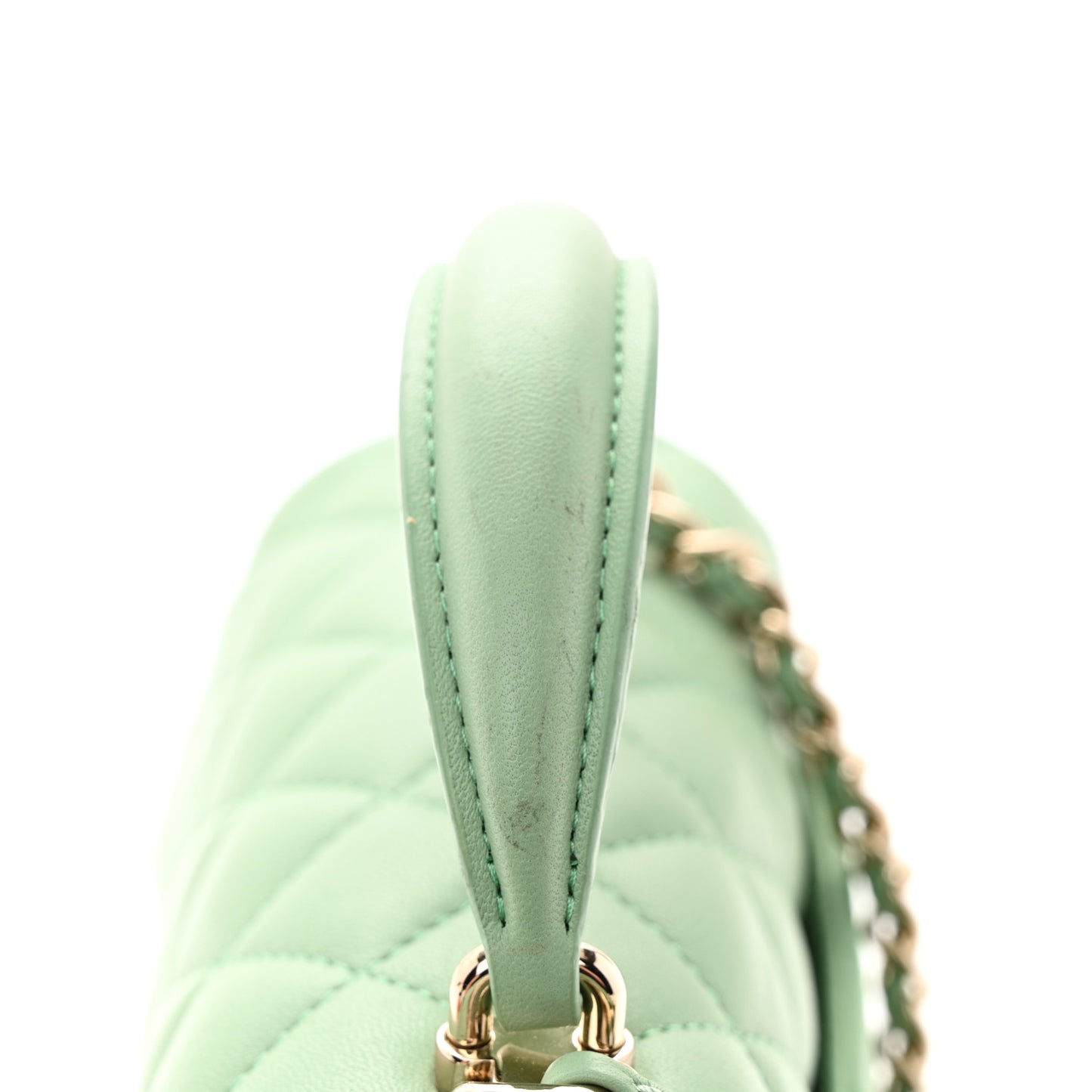 Lambskin Quilted Mini Top Handle Rectangular Flap Light Green
