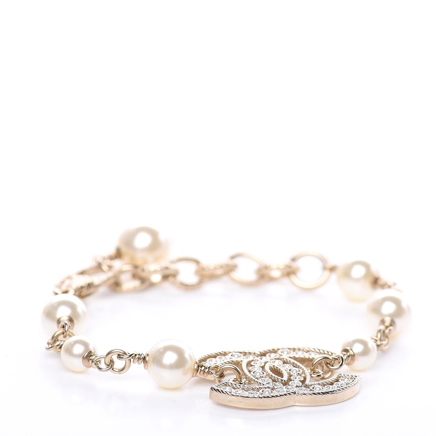 Pearl Crystal CC Bracelet Gold