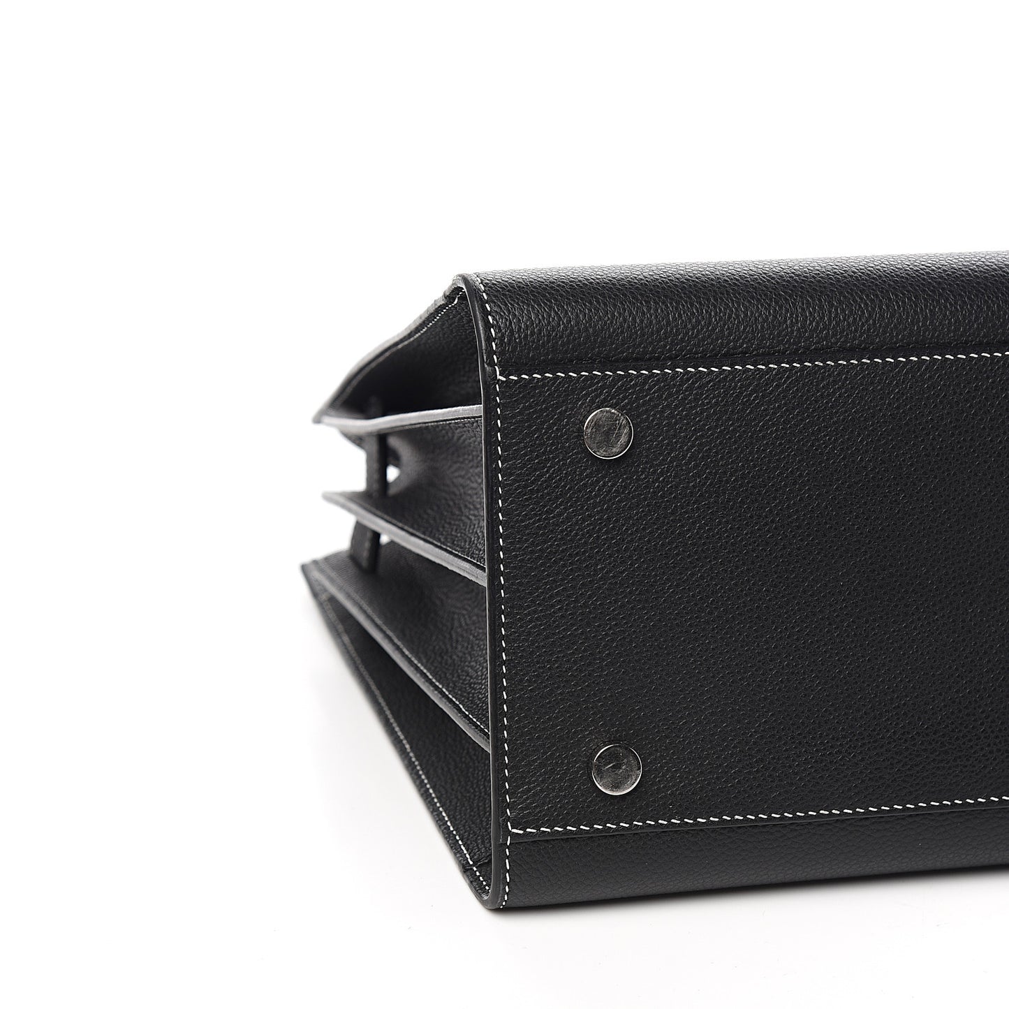 Grained Calfskin Topstitch Small Sac De Jour Black Porcelain