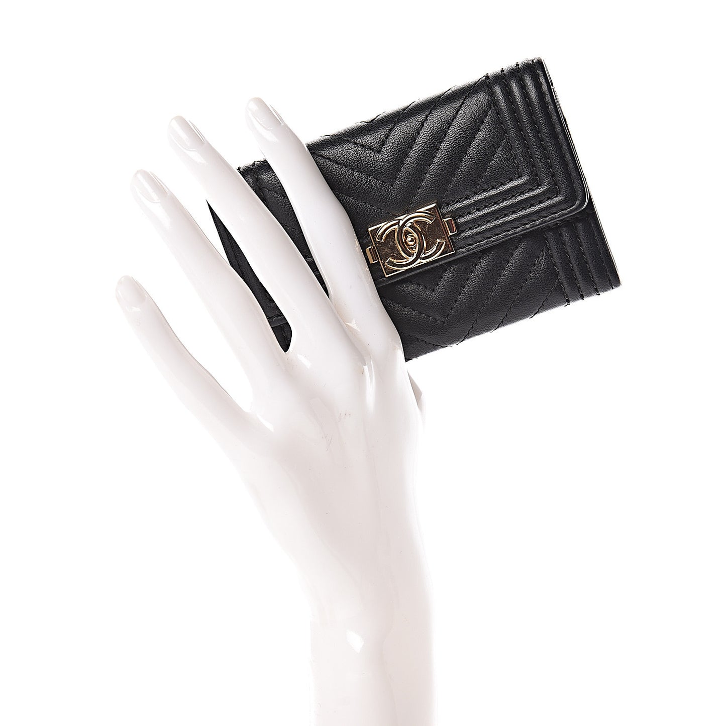Lambskin Chevron Quilted Boy Card Holder Black