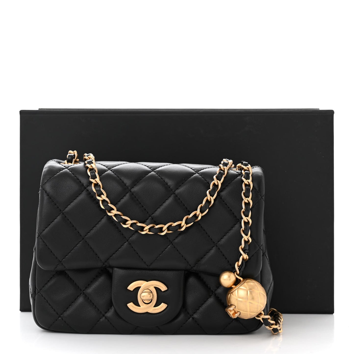 Lambskin Quilted Mini Pearl Crush Flap Black