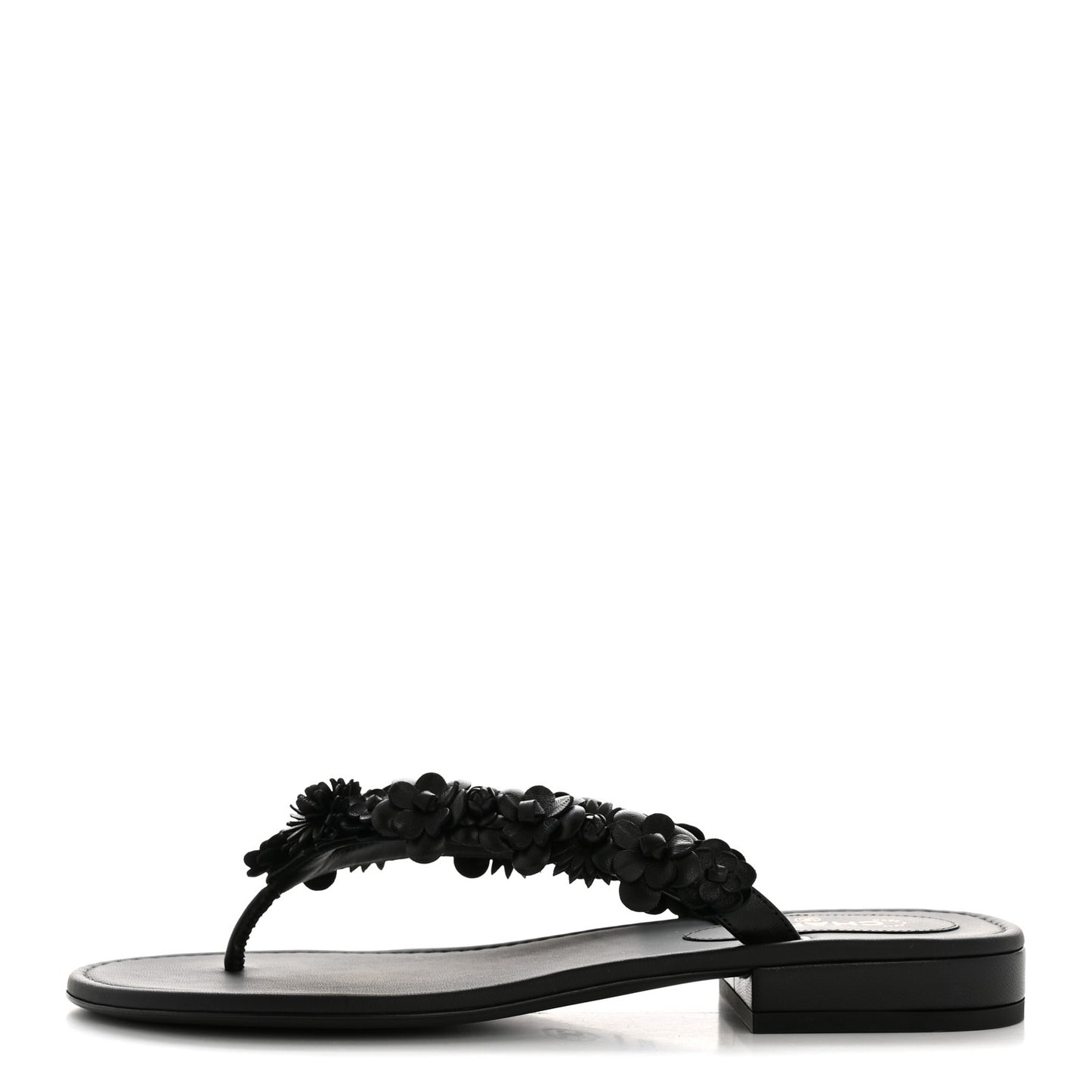 Lambskin Camellia Thong Sandals 38.5 Black
