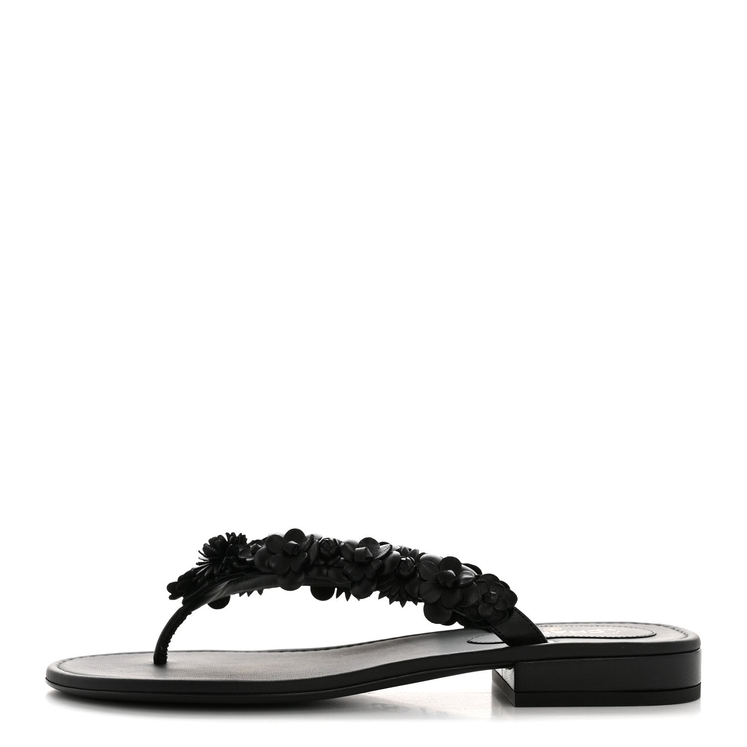 Chanel Lambskin Camellia Thong Sandals 38.5 Black 1 of 10