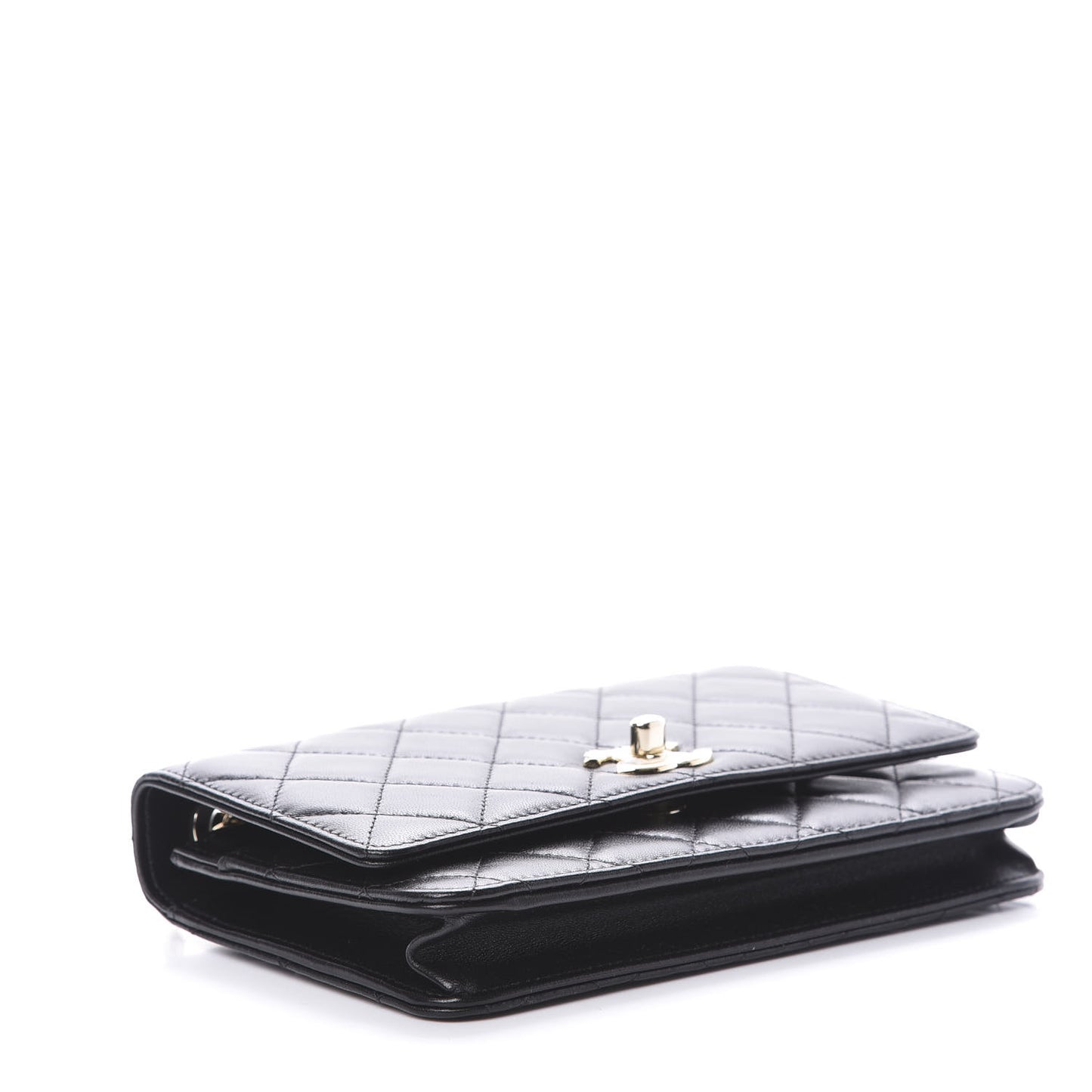 Lambskin Quilted Trendy CC Wallet On Chain WOC Black