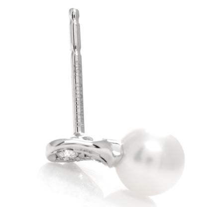 Mikimoto 18K White Gold Diamond Akoya Pearl 5mm Heart Earrings 4 of 5