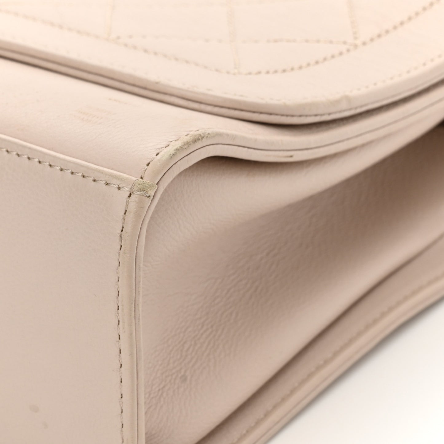 Grained Calfskin Quilted Large Label Click Flap Bag Light Beige