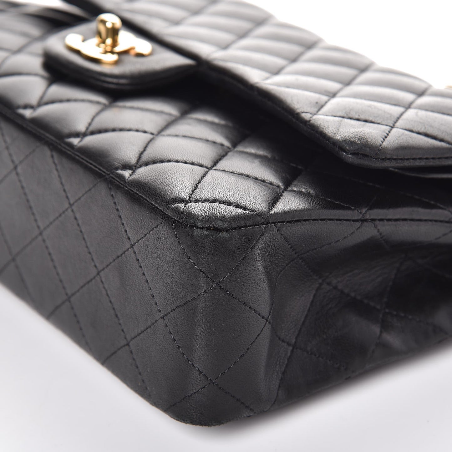 Lambskin Quilted Medium Double Flap Black