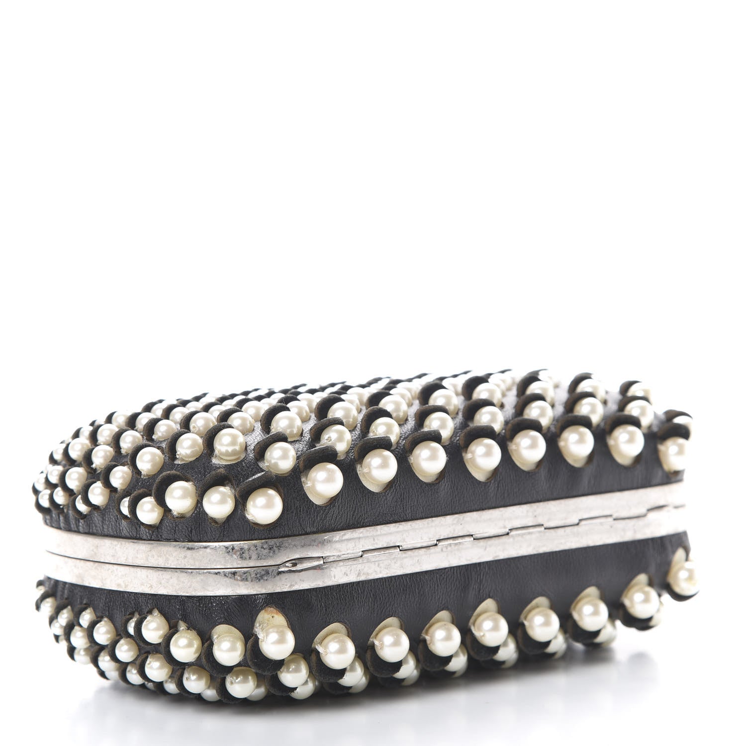 Alexander McQueen Pearl Embellished Calfskin Skull Box Clutch Black 3 of 9