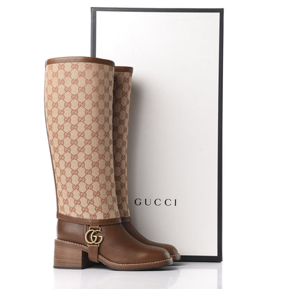 Gucci GG Monogram Calfskin Lola Tall Boots 38 Beige Ruggine Cuir 13 of 13