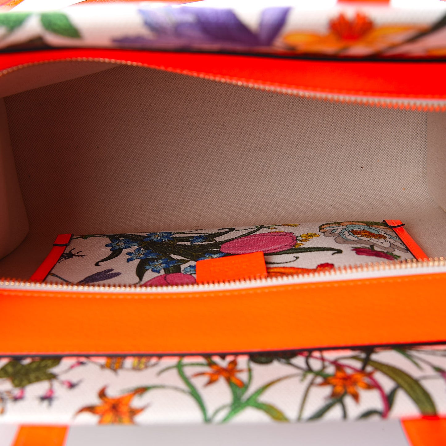 Canvas Medium Flora Tote White Multicolor Orange Fluo