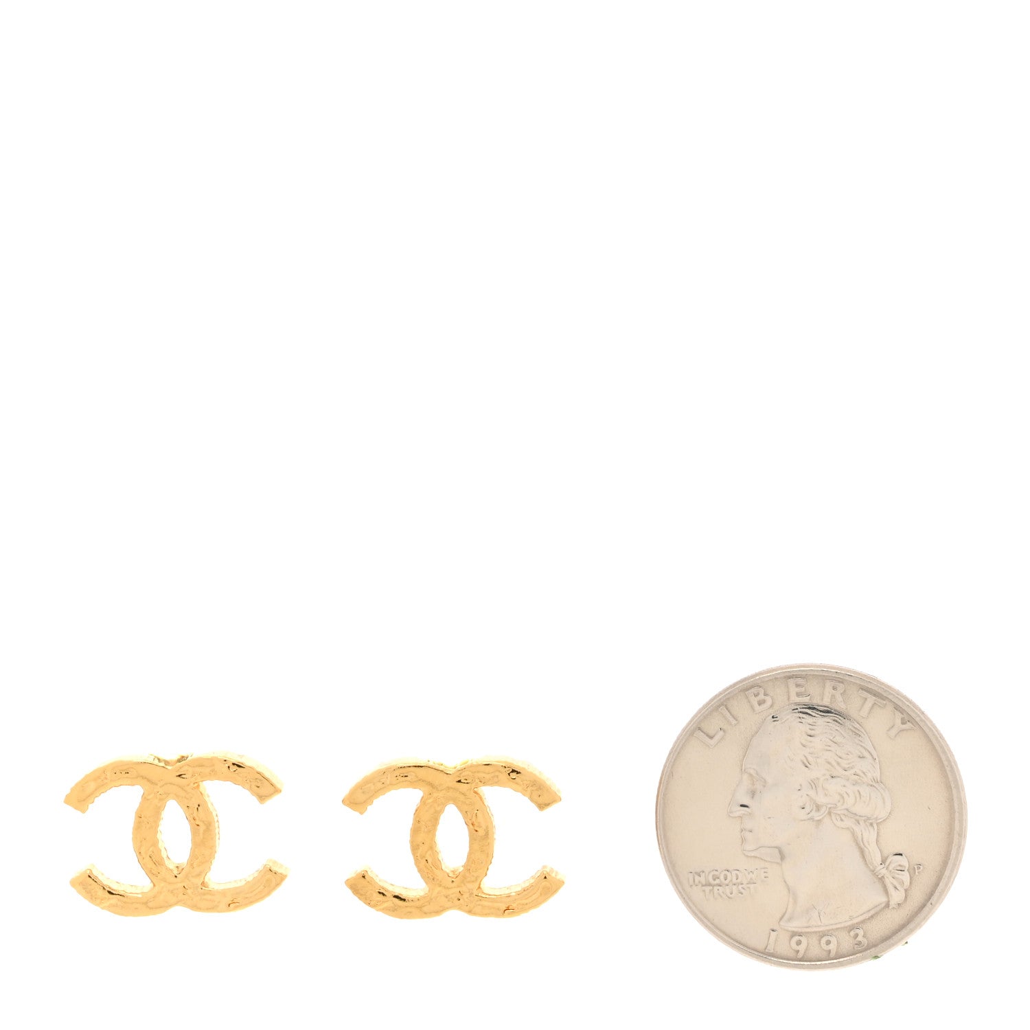 Chanel Metal Textured CC Earrings Gold 2 of 5