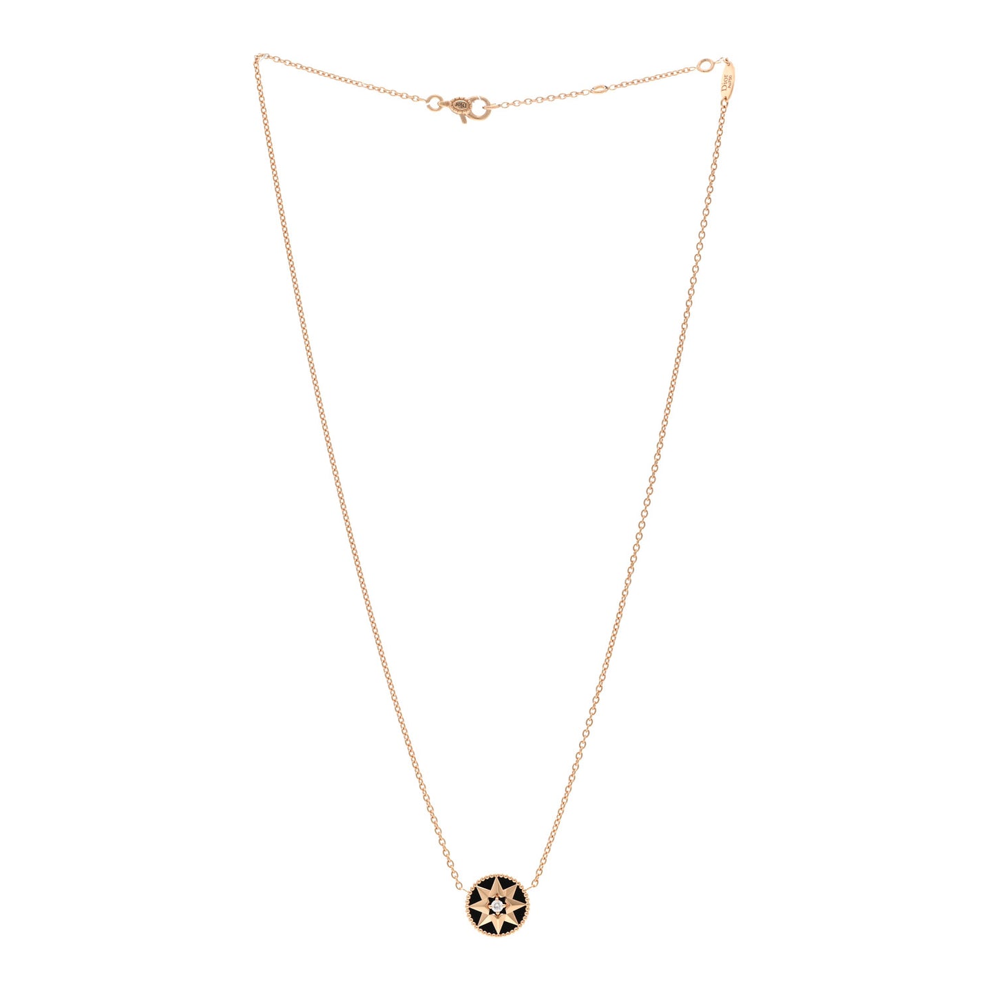 CHRISTIAN DIOR 18K Rose Gold Diamond Black Onyx Rose Des Vents Necklace