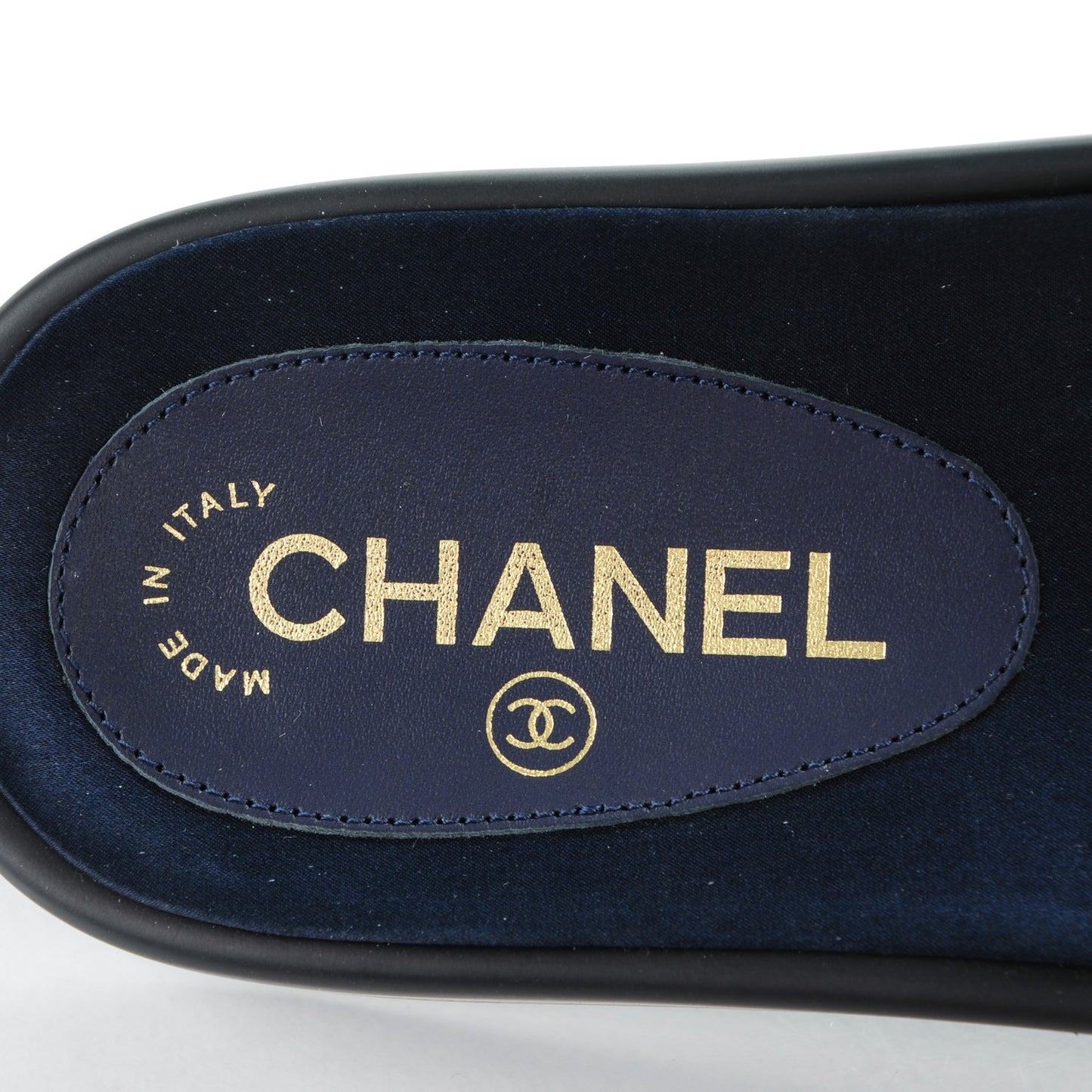 Lambskin Canvas Chain Flat Sandals 37 Marine