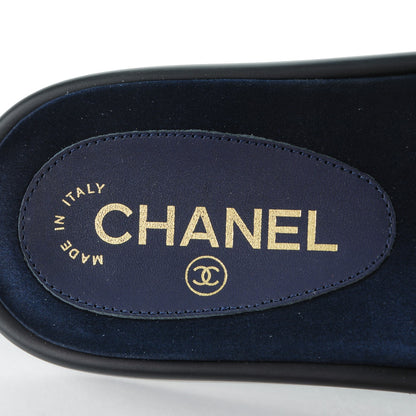 Chanel Lambskin Canvas Chain Flat Sandals 37 Marine 7 of 7