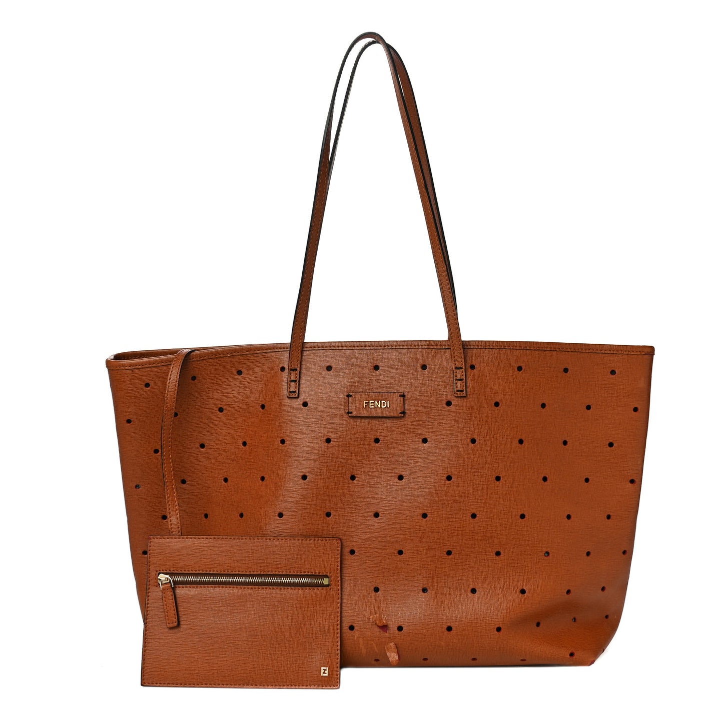Vitello Zucca Perforated Medium Roll Tote Miel Rosso Tobacco