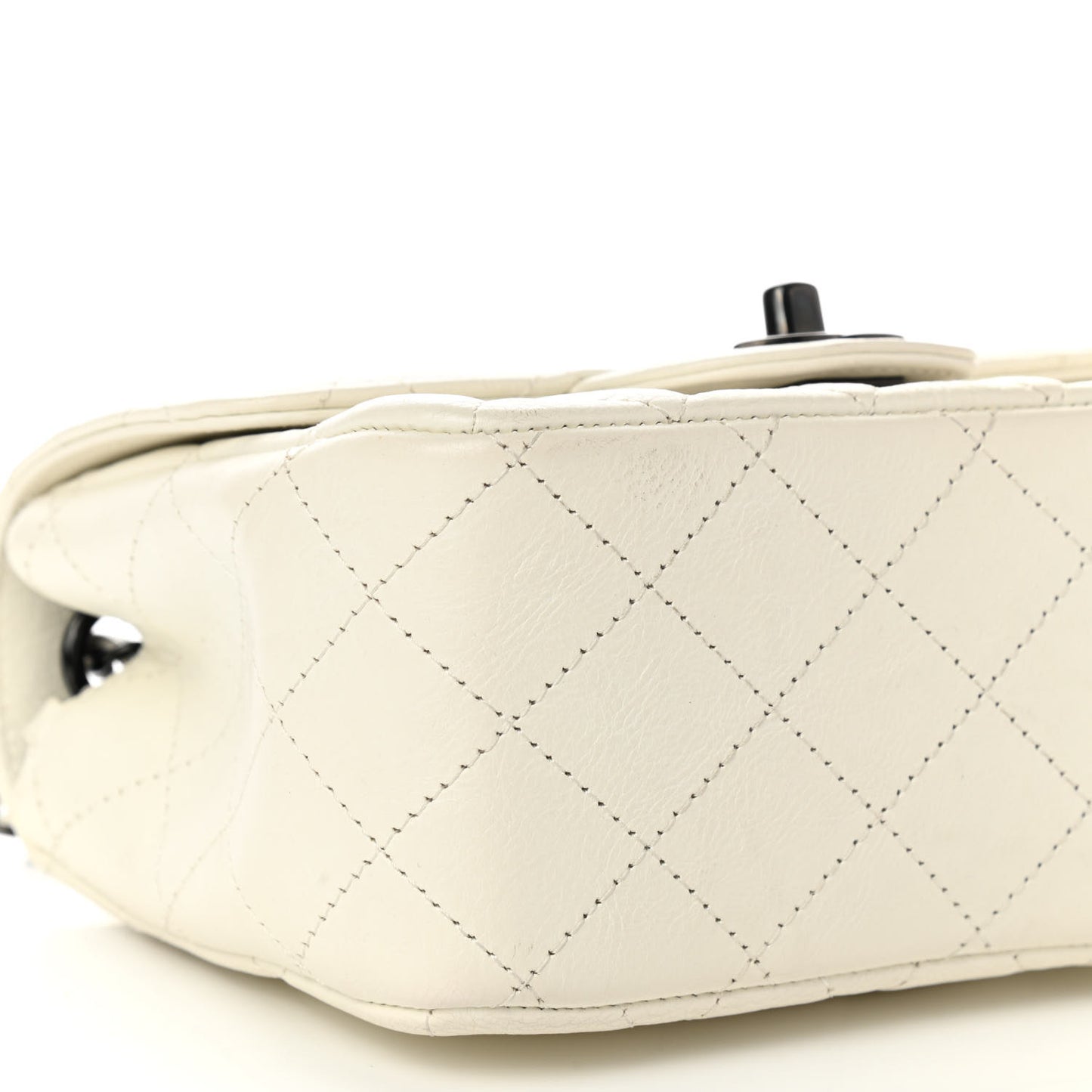 Crumpled Calfskin Quilted Mini Square Flap White