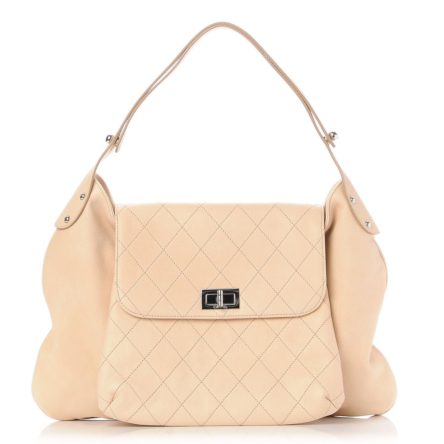 Caviar Stitched Pocket In The City Hobo Beige