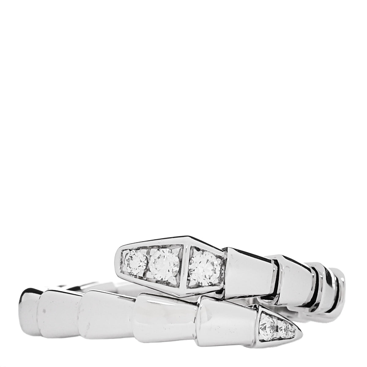 Bulgari 18K White Gold Diamond Serpenti Viper Single Spiral Ring 1 of 5