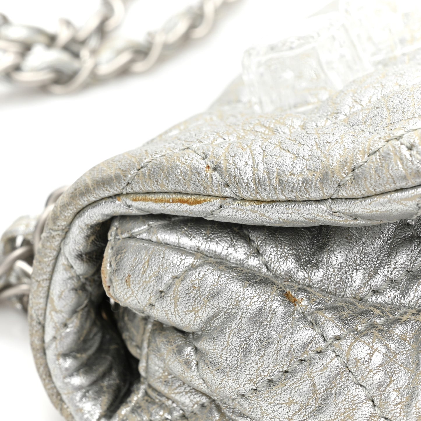 Calfskin Ice Cube On the Rocks Medium Flap Silver