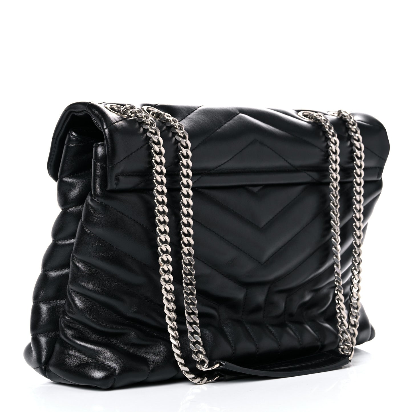 Calfskin Y Quilted Monogram Medium Loulou Chain Satchel Black