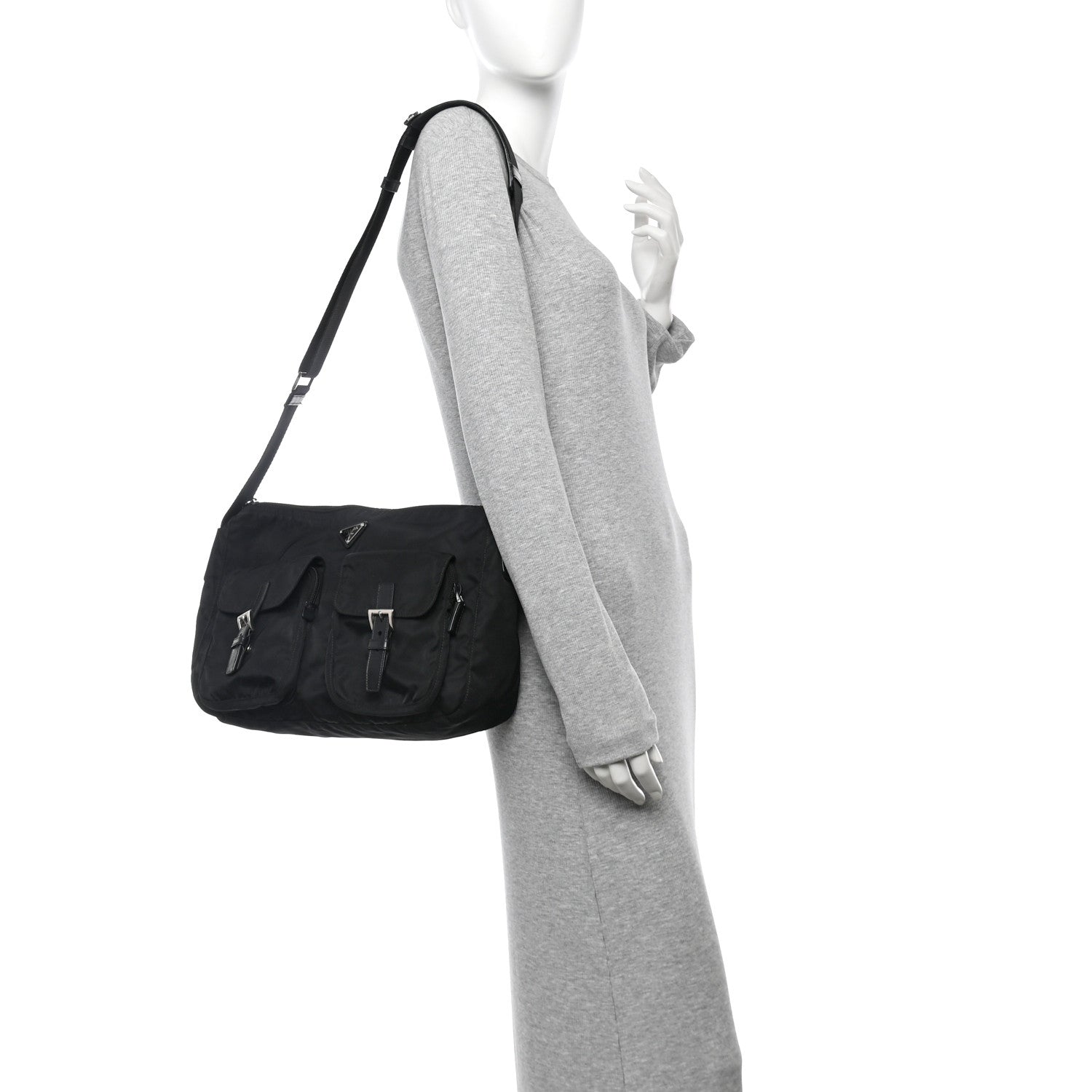 Prada Tessuto Nylon Saffiano Vela Messenger Bag Black 2 of 12