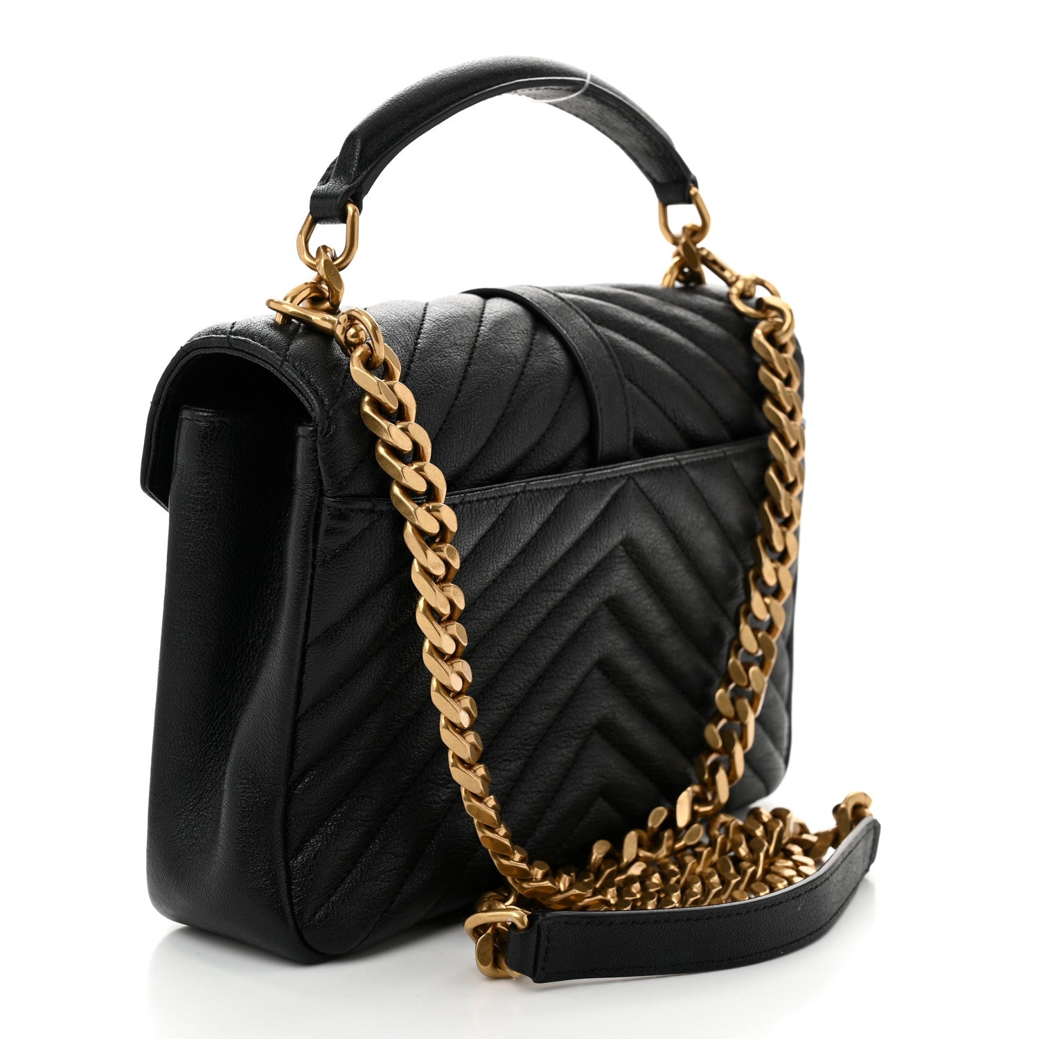 Saint Laurent Sheepskin Matelasse Chevron Monogram Medium College Bag Black 3 of 11