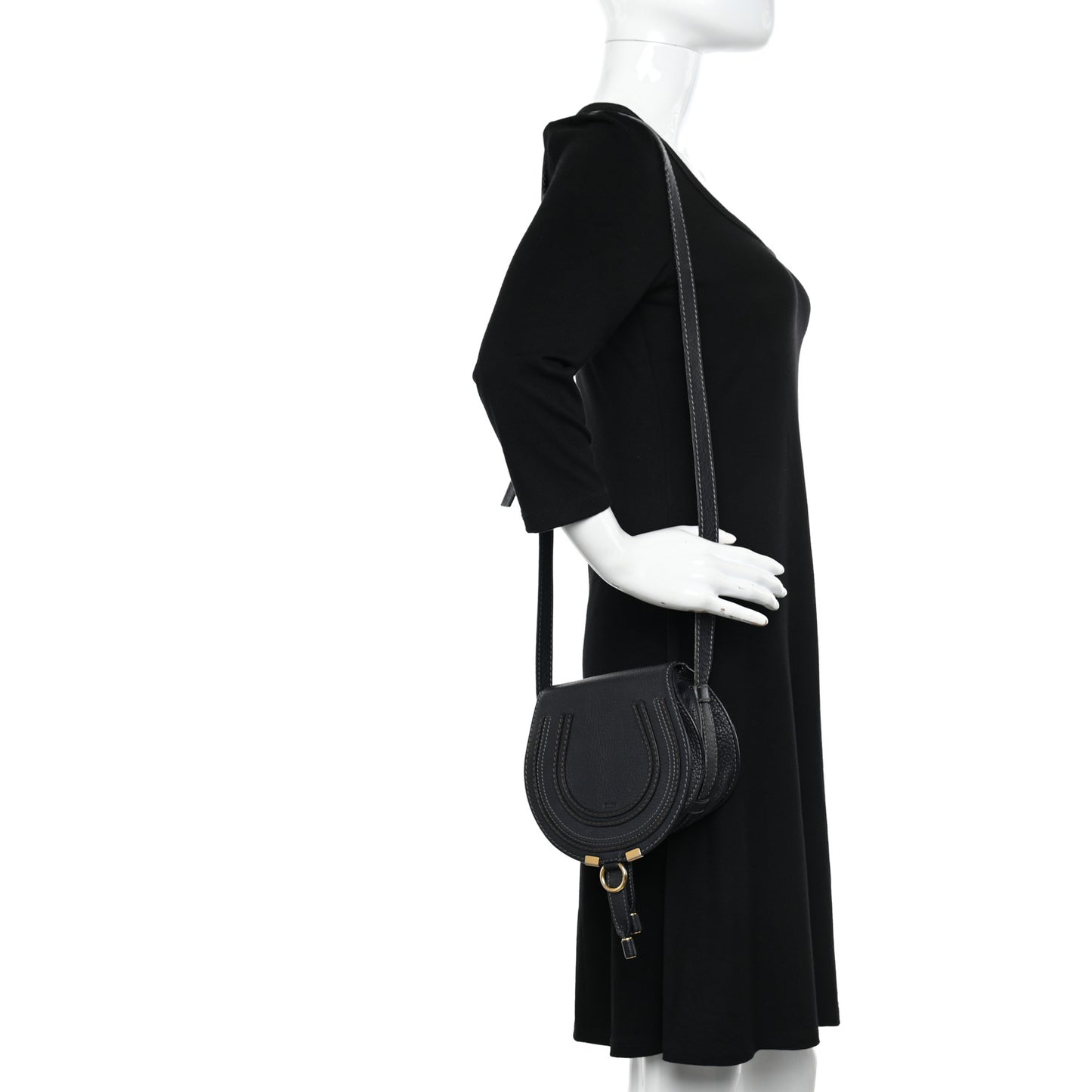 Calfskin Mini Marcie Round Crossbody Bag Black