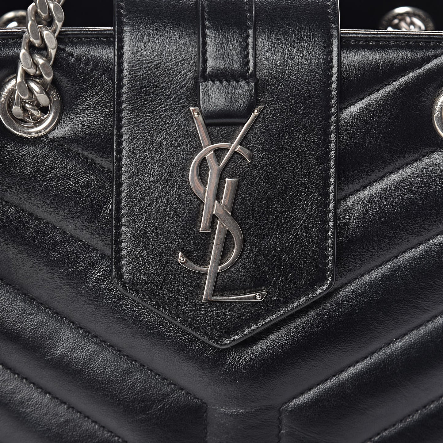 Calfskin Y Quilted Monogram Small Loulou Shopper Black