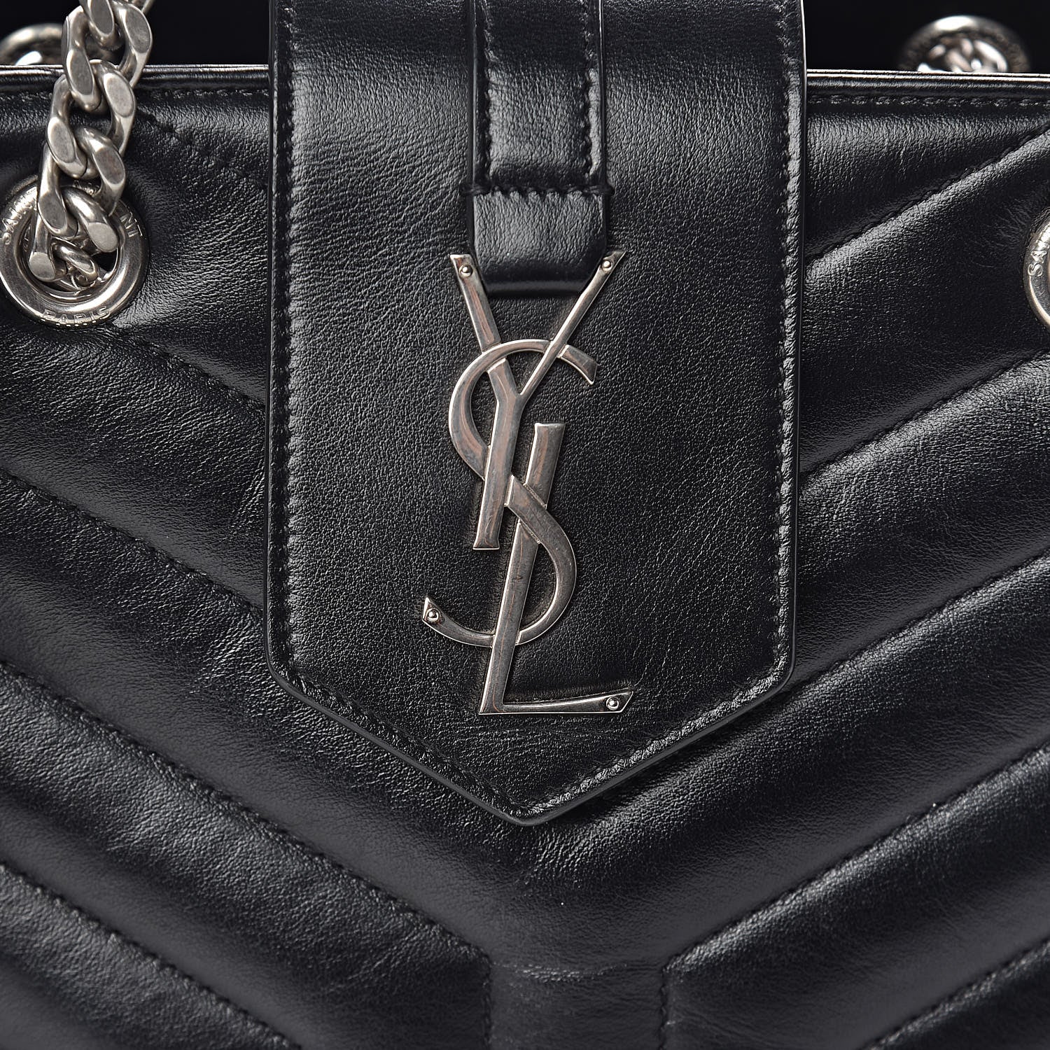 Saint Laurent Calfskin Y Quilted Monogram Small Loulou Shopper Black 7 of 10