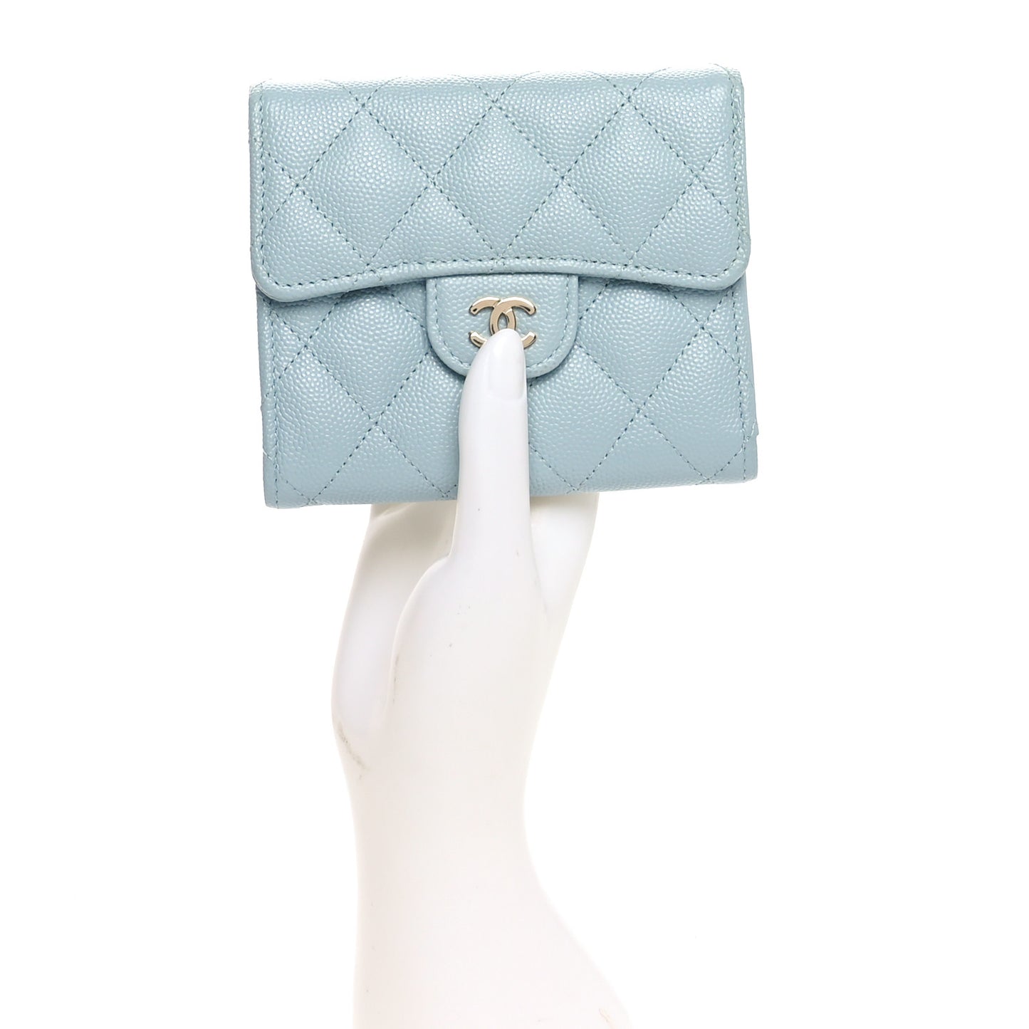 Caviar Quilted Compact Flap Wallet Light Blue